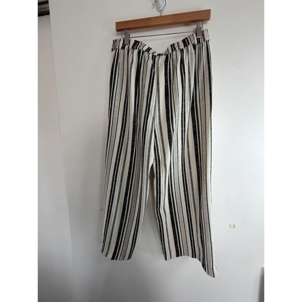 Women’s Black & White Striped Paperbag Tie Waist Wide Leg Pants Size M - Picture 8 of 10